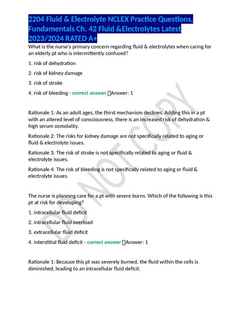 Fluid Electrolyte Nclex Practice Questions Fundamentals Ch