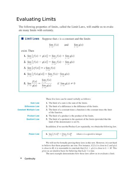 Evaluating Limits Math 1206 Evaluating Limits Continuity Studocu