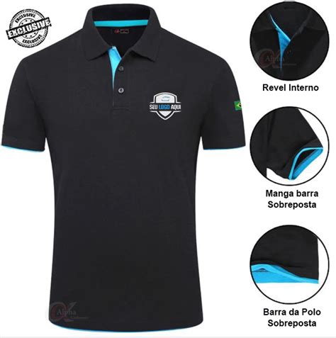 Camisa bordada gola Polo personalizada manga sobreposta kit 4 pçs