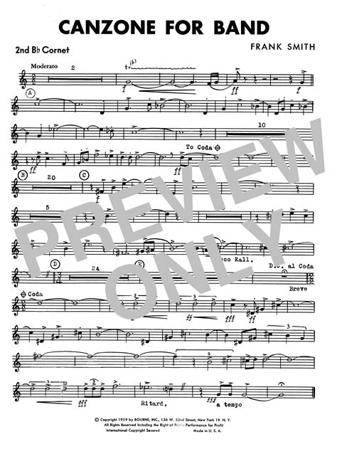 Canzone For Band - 2nd Bb Cornet Sheet Music | Frank Smith | Concert Band