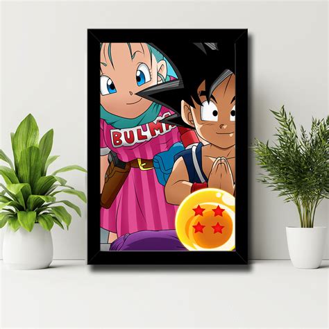 Quadro Dragon Ball Goku Criança e Bulma MDF Elo7