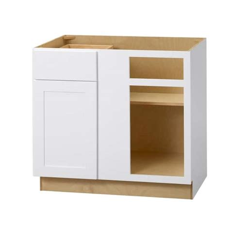 Hampton Bay Avondale Shaker Alpine White Quick Assemble Plywood 36 In Blind Corner Base Cabinet