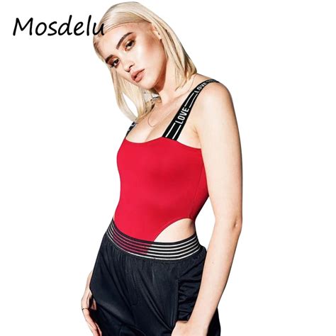 Mosdelu Red Bodysuit Open Clotch High Cut Sexy Bodysuit Thong Women Slim Rompers Womens Jumpsuit