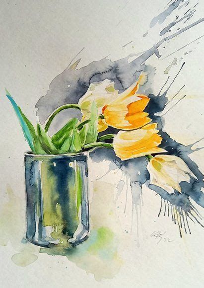 Some tulips 2022 Watercolour by Kovács Anna Brigitta Watercolor