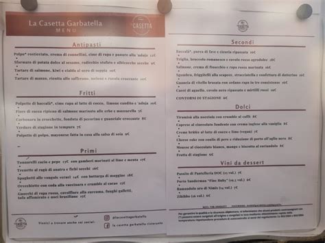 Menu Da La Casetta Garbatella Ristorante Roma