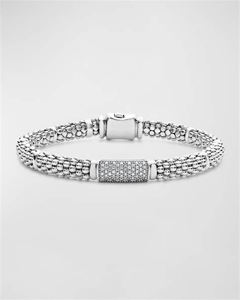 Lagos Pavé Diamond And Sterling Silver Caviar Bead 6mm Rope Bracelet