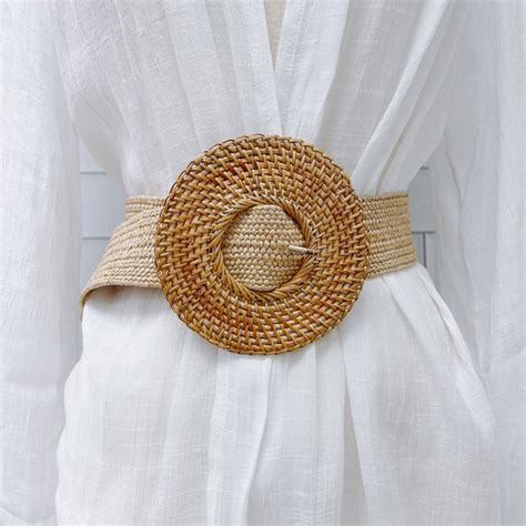 Woven Raffia Buckle Belt For Summer Bohemian Style Pearl Etsy