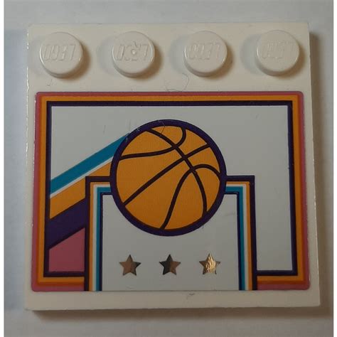 LEGO Tile 4 X 4 With Studs On Edge With Basketball And Gold Stars