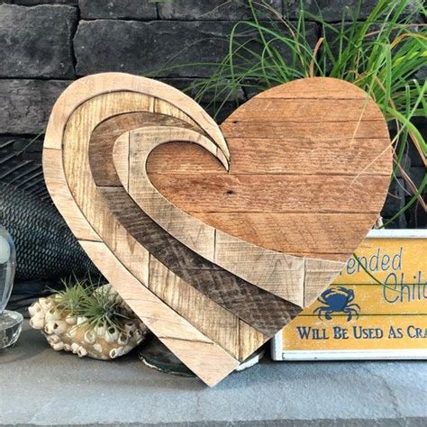 Wave Of Love Rustic Wood Heart Reclaimed Pallet Wood Boho Surfer Heart