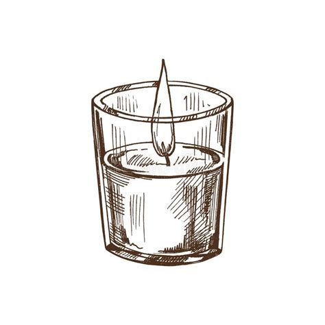 Hand Drawn Sketch Of Wax Candle In A Glass Jar Candlestick Close Up Of