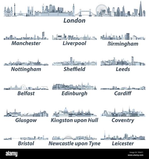 United Kingdom Largest Cities Skylines Vector Set Stock Vector Image