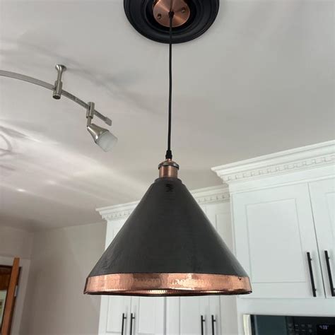 Oxidized Copper Pendant Light Hammered Copper Kitchen Island Lighting Copper Industrial Lamp Art