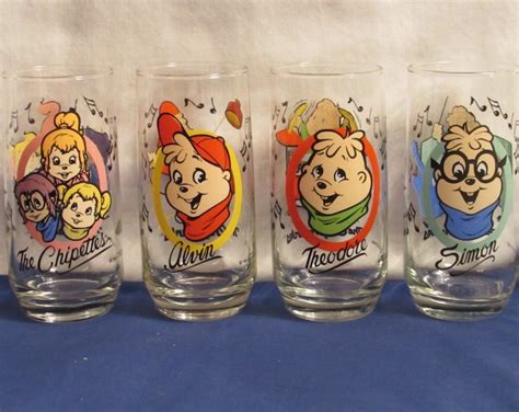 CHIPMUNK GLASSES 1985 Alvin, Simon, Theodore and the Chipettes Set of 4 ...