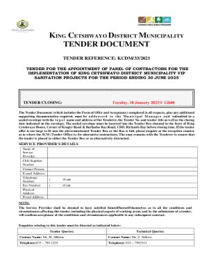 Fillable Online Tender For The Appointment Of Panel Of Contractors For