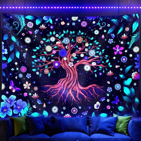 Addwel Blacklight Tree Of Life Tapestry Trippy Upright Tapestry Glow