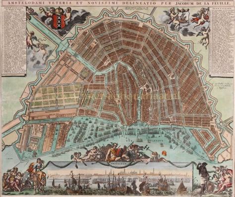 Antieke Plattegrond Amsterdam 18e Eeuw Originele Gravure Prent