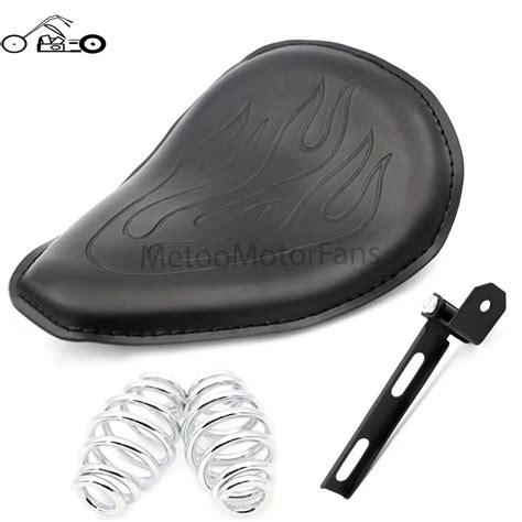 New Black Leather Driver Solo Slim Seat Pad Motorcycle Flame Saddle