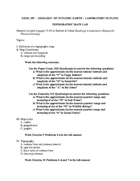 GEOL107 Lab 4 Topographic Maps Outline GEOL 107 GEOLOGY OF DYNAMIC