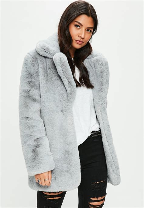 Grey Faux Fur Coat With Collar Missguided Fur Jacket Outfit Grey