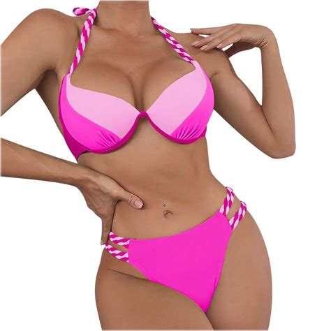 Gersome Women S Summer Bathing Suits V Neck Bikini Set Sexy Halter Low Rise Bikini Swimsuit