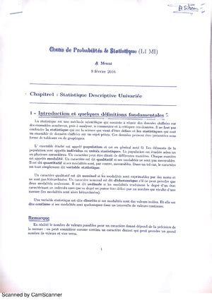 Pro Stat Chapitre Enjoy Probabilit S Et Statistiques Studocu