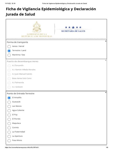 Ficha De Vigilancia Epidemiológica Y Declaración Jurada De Salud