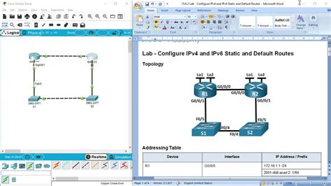 Packet Tracer Configuring Ipv Static And Default Routes Youtube