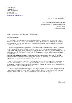 Exemple De Lettre De Motivation Pour Aide Soignante