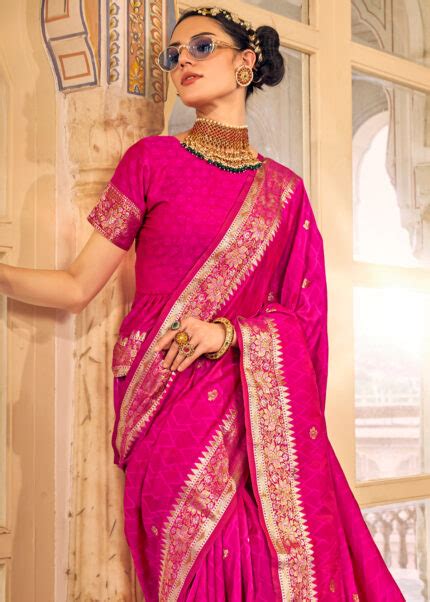 Rani Pink Kanjivaram Silk Saree With Embroidery Work Urban Womania