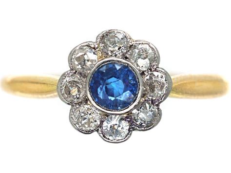 Edwardian Ct Gold Platinum Sapphire Diamond Cluster Ring O