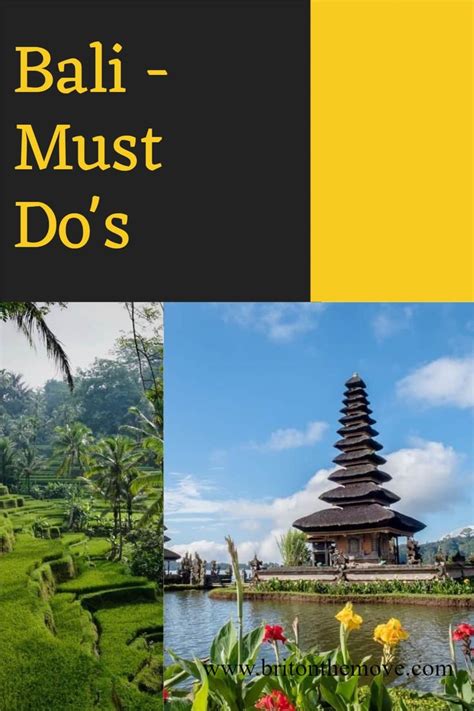 The Cover Of Bali Must Dos With Pictures Of Flowers And Buildings In The Background