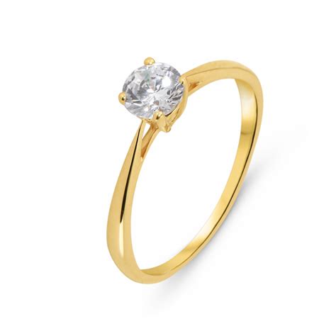 Bague Type Solitaire En Or Jaune Et Oxyde De Zirconium Ref