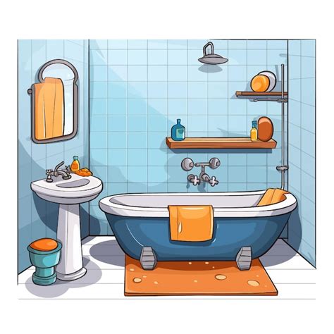 Hand drawn Bathroom cartoon vector illustration clipart white ...