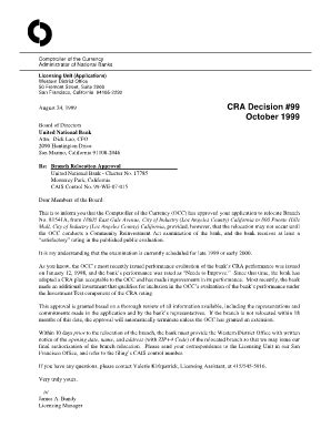 Fillable Online Occ Cra Decision October Office Of The