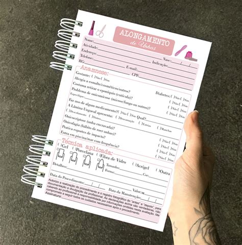 Caderno Anamnese De Alongamento De Unhas Folhas P G No Elo