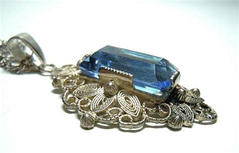 Vintage Silber Anh Nger Mit Blautopas Filigranschmuck An Kette Um