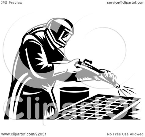 Royalty Free Rf Clipart Illustration Of A Retro Black And White Sand Blaster Man At Work By