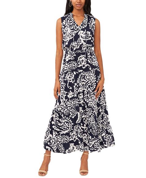 Msk Womens Printed Smocked Waist Tiered Maxi Dress Macys