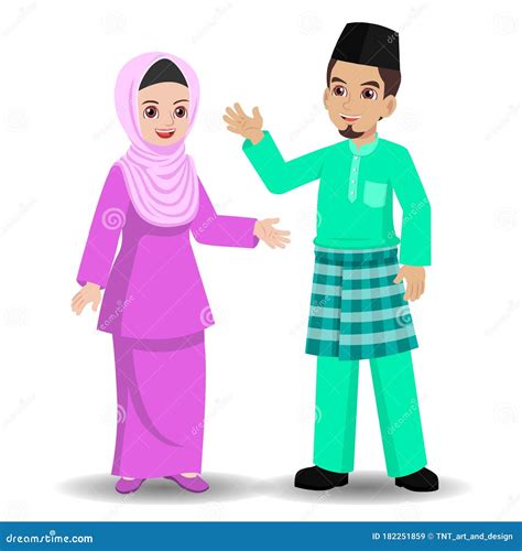 Melayu Couple Celebrating Hari Raya Aidilfitri Stock Vector Illustration Of Holiday Salam