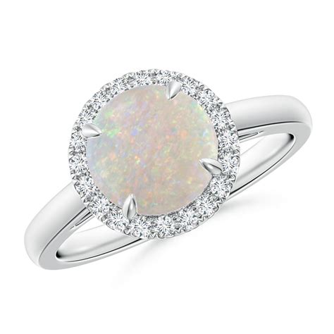 Round Opal Cathedral Ring With Diamond Halo Angara Canada