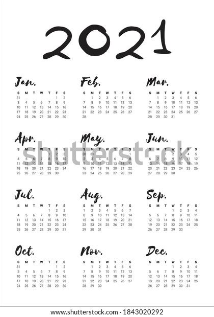 Calendar 2021 Vector Design Template Simple Stock Vector Royalty Free