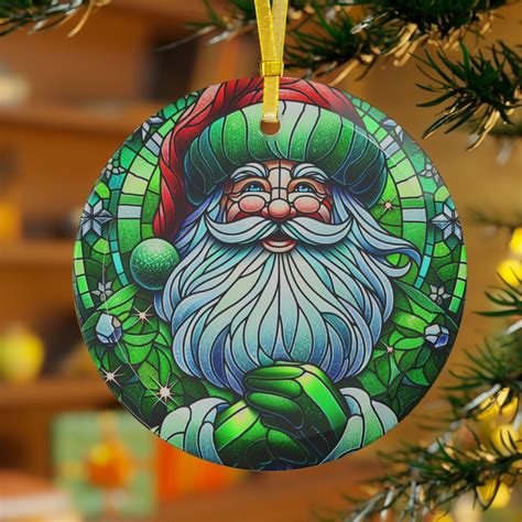 Emerald Green Stained Glass Santa Claus Ornament 3 5 Inch Artisanal Festive Holiday Decor