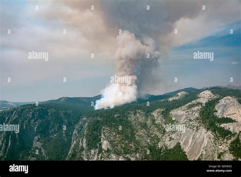 Smoke cloud of a forest fire, Yosemite National Park, California, USA ...