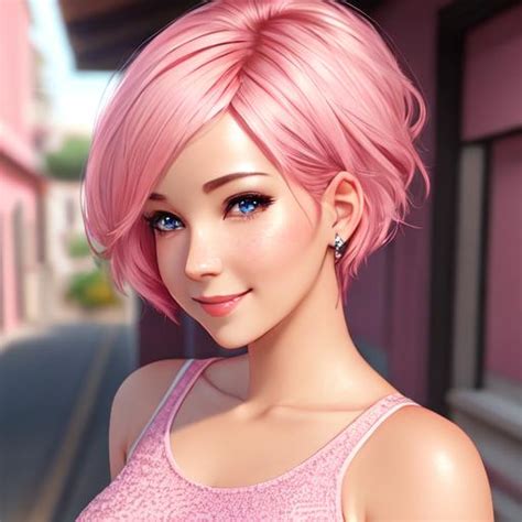 Short Pink Haired Girl Wears All Pink Blushing Sm Openart