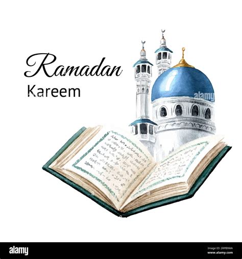 Islamic Mosque And Holy Quran Book Ramadan Kareem Greeting Card Hand