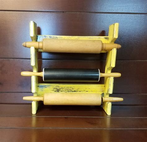 Yellow Rolling Pin Rack With Three Slots Multiple Rolling Etsy