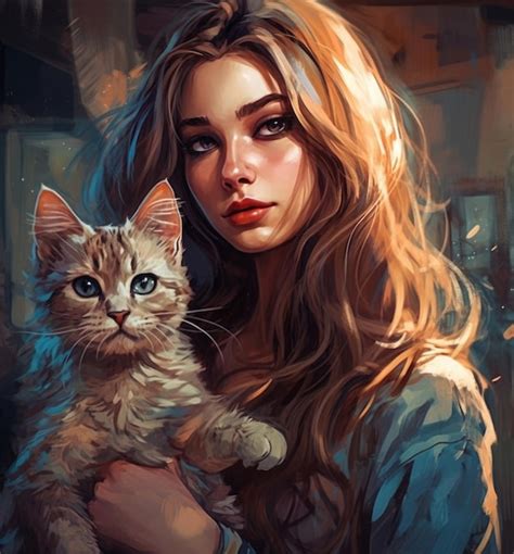 Premium Photo A Woman Holding A Cat In Her Arms