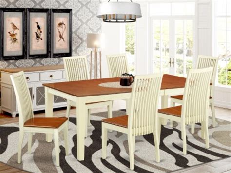 East West Furniture Quincy 7 Piece Wood Kitchen Table Set In Buttermilk