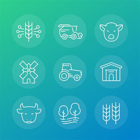 Iconos de agricultura y ganadería conjunto de vectores de línea