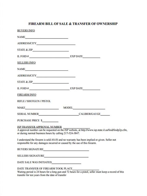 Free 6 Firearm Bill Of Sale Forms In Pdf